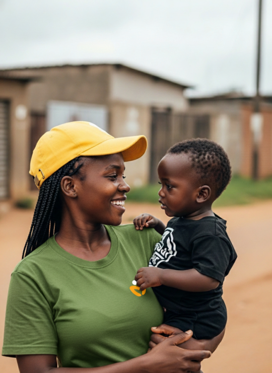 A Mission Sowers team member holding a child at Orphelinat Ceprokin in Kinshasa, DRC